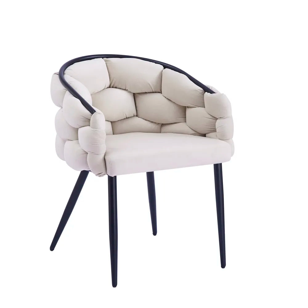 Chaise BALLON pied métal noir assise velours TAUPE et BEIGE