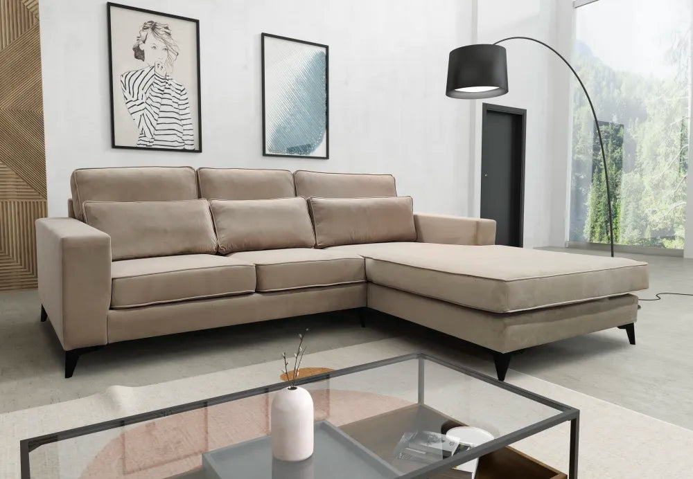 Canapé MADRID angle droit velours beige 265x200cm