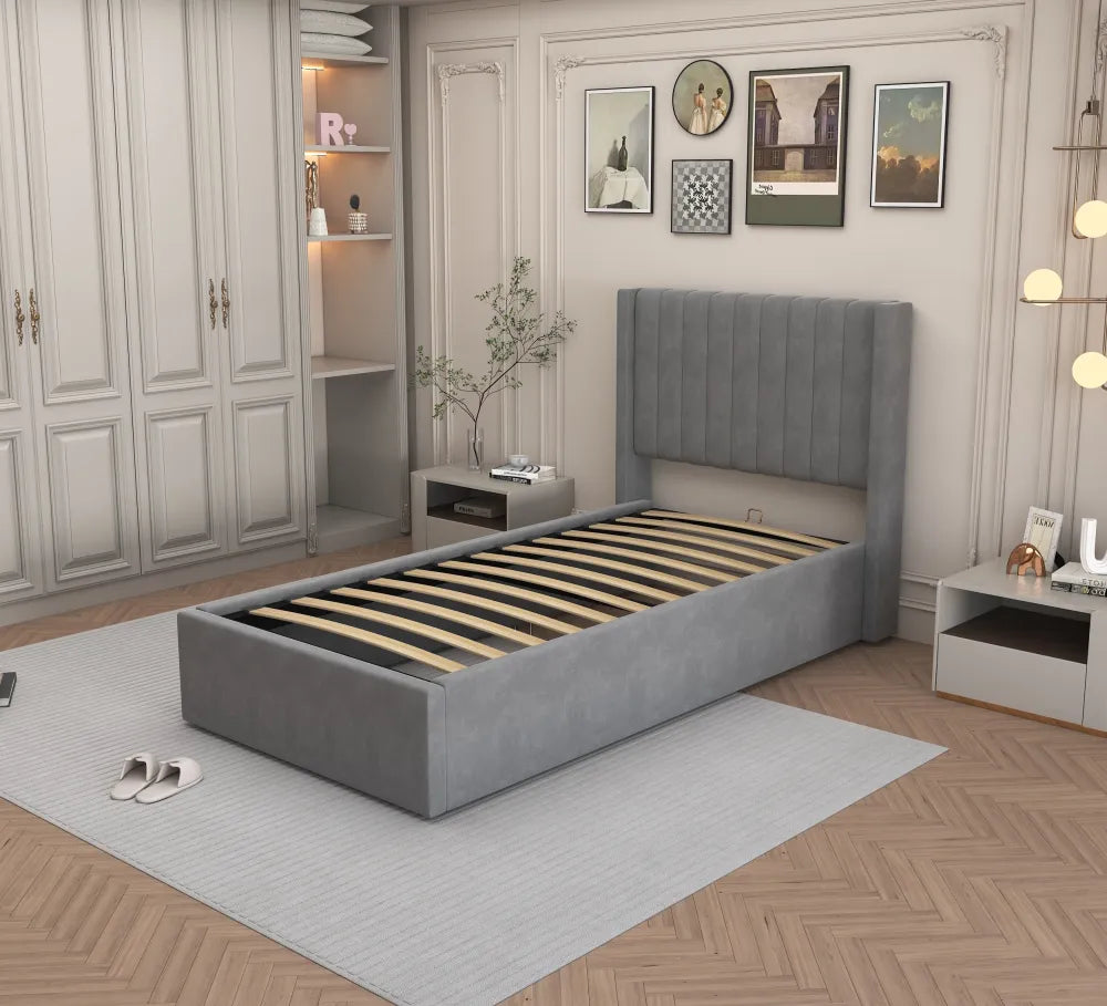 LIT DOUBLE COFFRE CAMILLE 90X190CM #couleur_gris