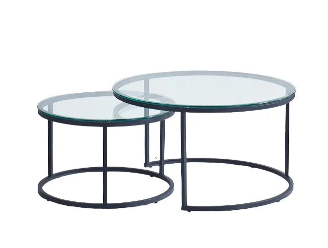 Lot de 2 tables Basses Gigogne ARTO métal noir et plateau en verre