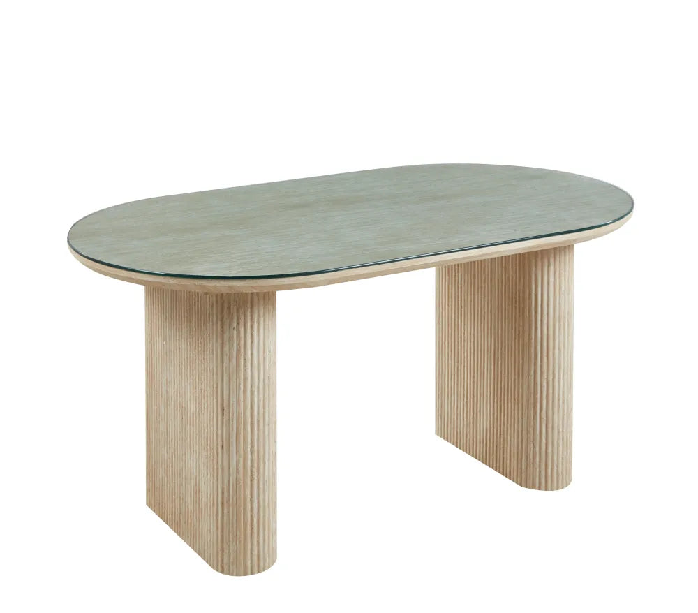 Table à manger ROXY EFFET TRAVERTIN PLATEAU TRANSPARENT 160x90x75cm
