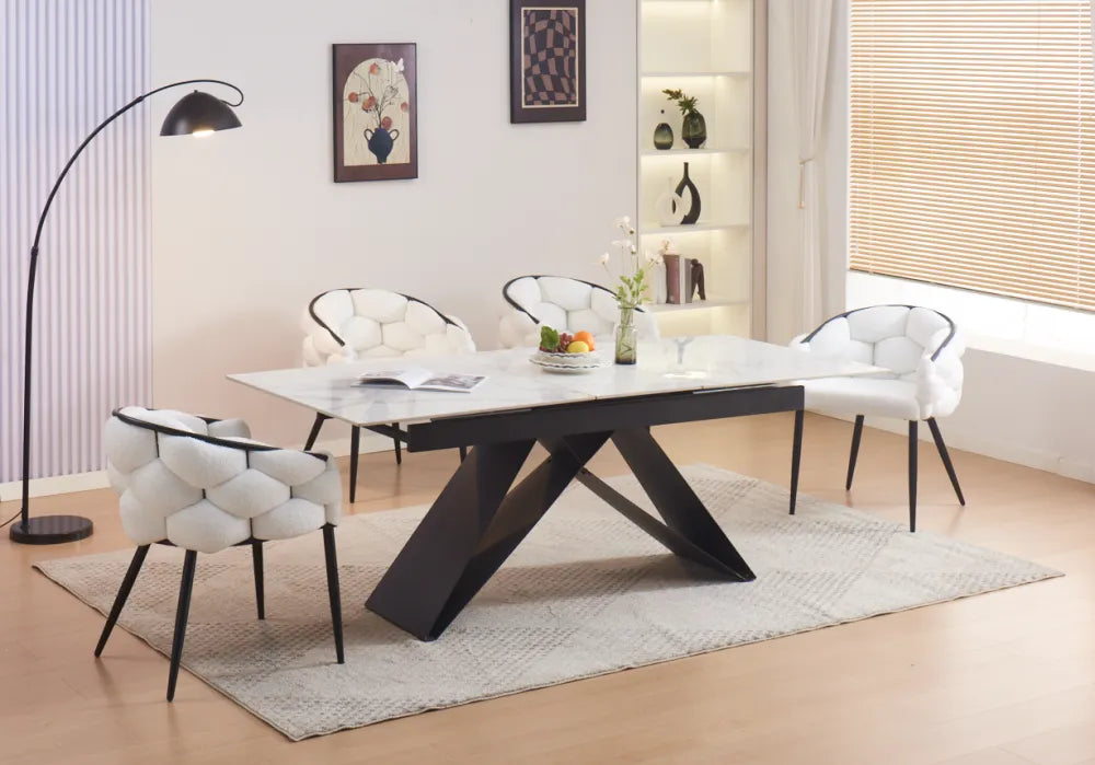 Table repas EXTENSIBLE GARCIA METAL NOIR MARBRE BLANC 160x90 / 200x90 cm