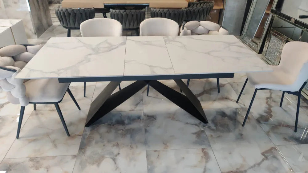 Table repas EXTENSIBLE GARCIA METAL NOIR MARBRE BLANC 160x90 / 200x90 cm