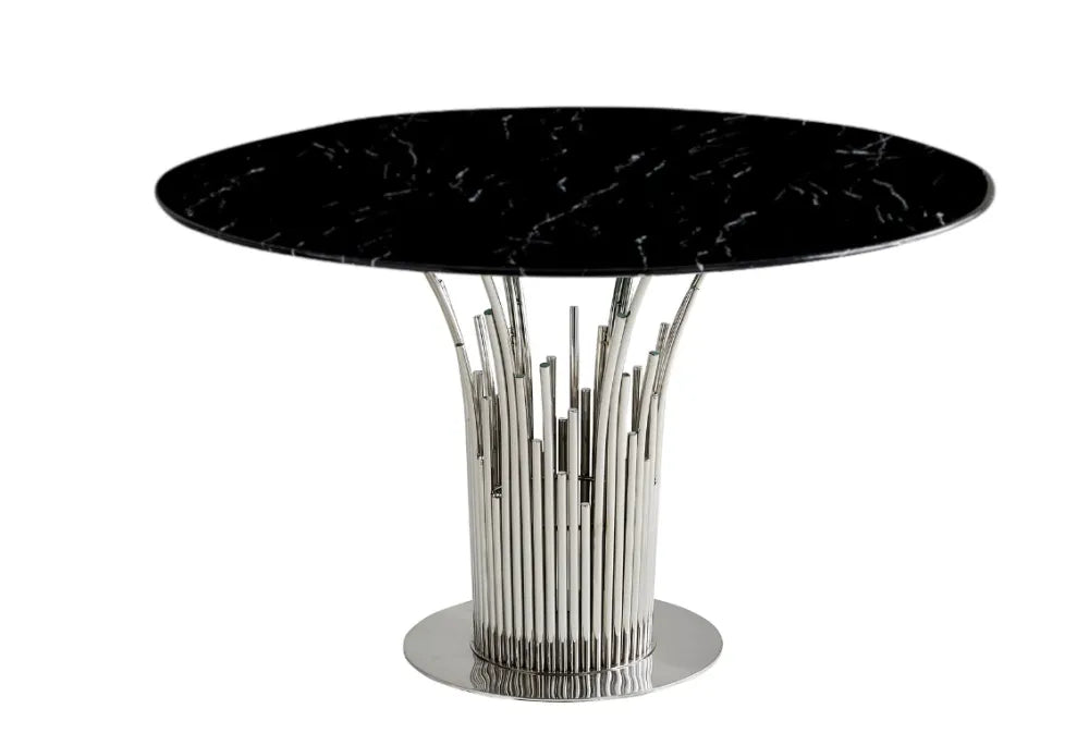 Table à manger ronde FLUTE Chrome #couleur_marbré-noir