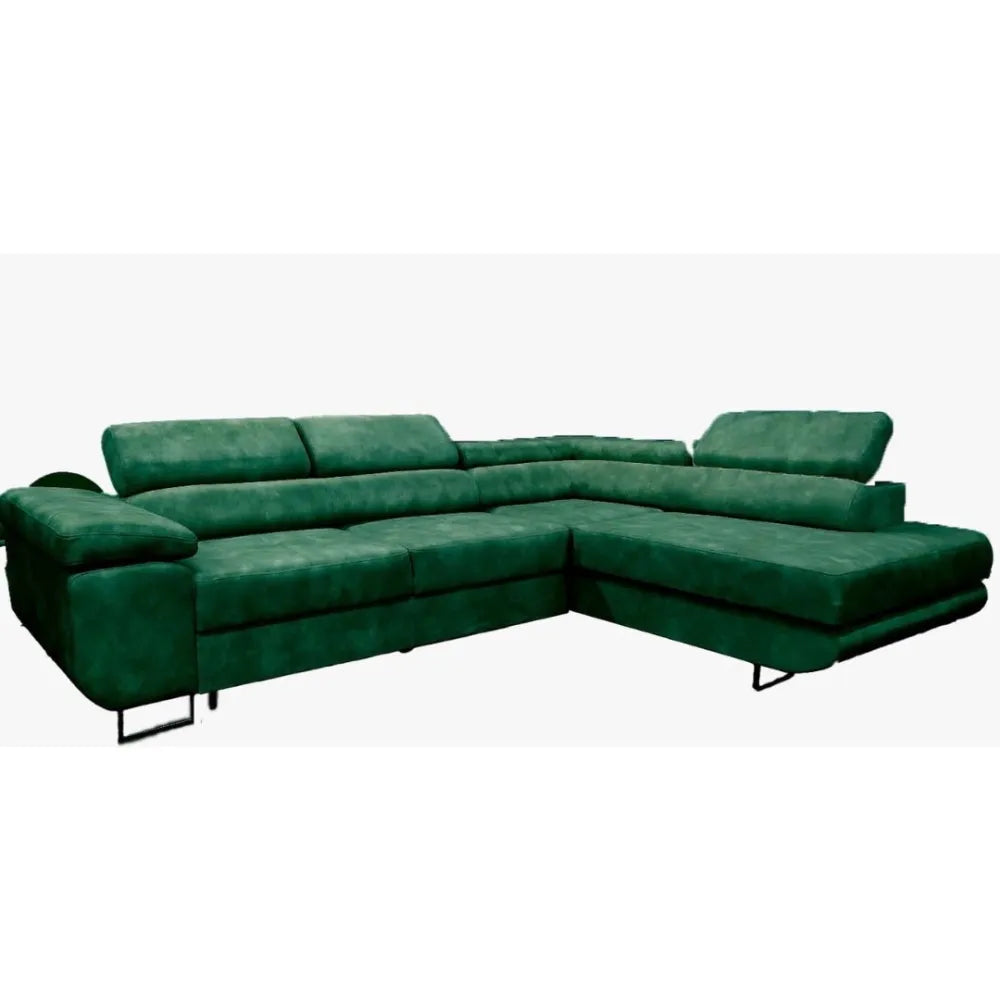 Canapé TOULOUSE CONVERTIBLE ANGLE DROIT velours BEIGE et VERT 275x202cm