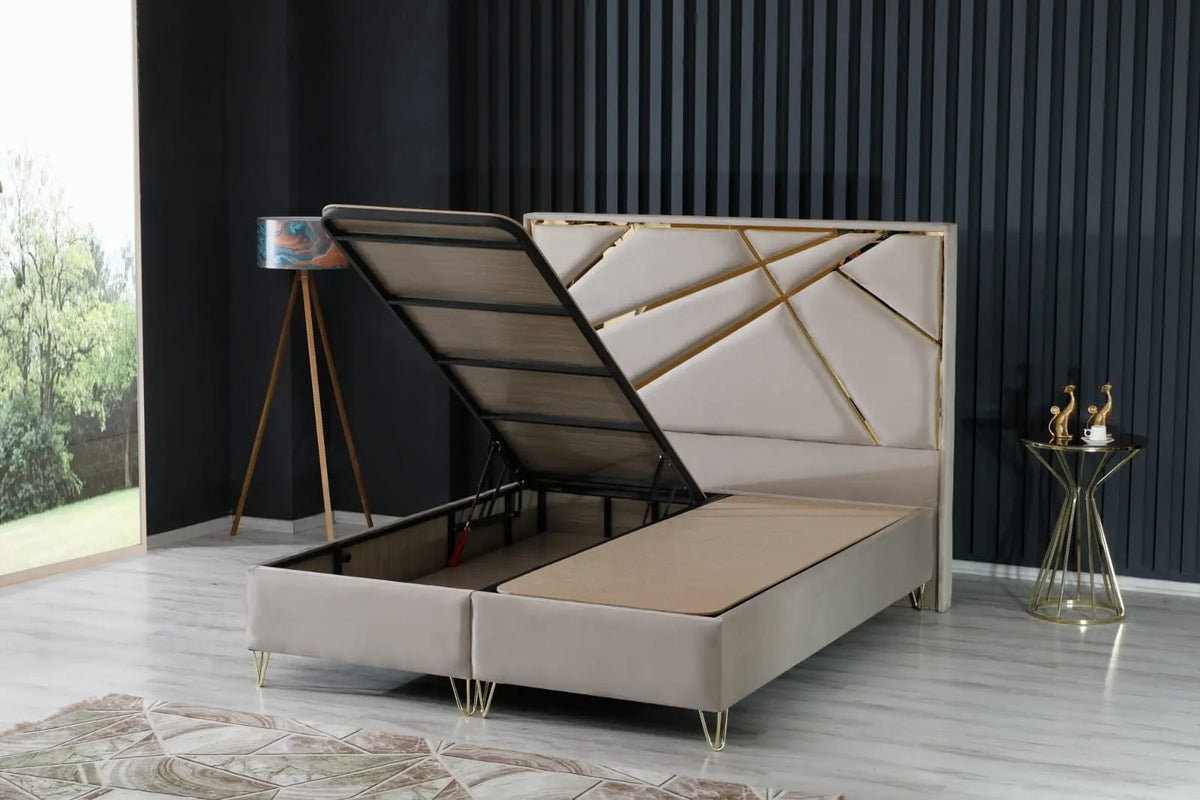 Lit adulte PARIS COFFRE taupe dore 160x200cm