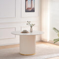 Table à manger MAYA ECRU OU BEIGE EFFET TRAVERTIN BORDURE DORE 120cm