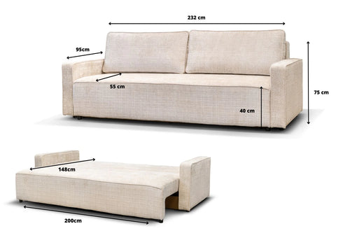 CANAPÉ CONVERTIBLE NICOLE BEIGE  232CM