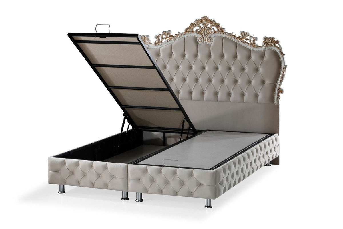 Lit AVANGRADE BLEU, TAUPE bordure doré 160x200cm
