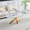 Table basse CERAMIQUE OPHELIA MARBRE BLANC DORE  L:120cm P:70cm H:45cm