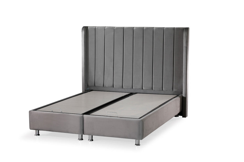 Lit TOKYO coffre velours BEIGE et ANTHRACITE 160x200cm