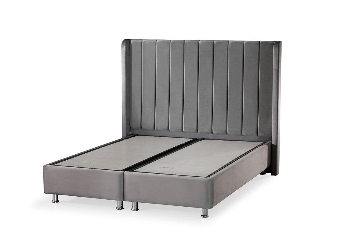 Lit TOKYO coffre velours BEIGE et ANTHRACITE 160x200cm
