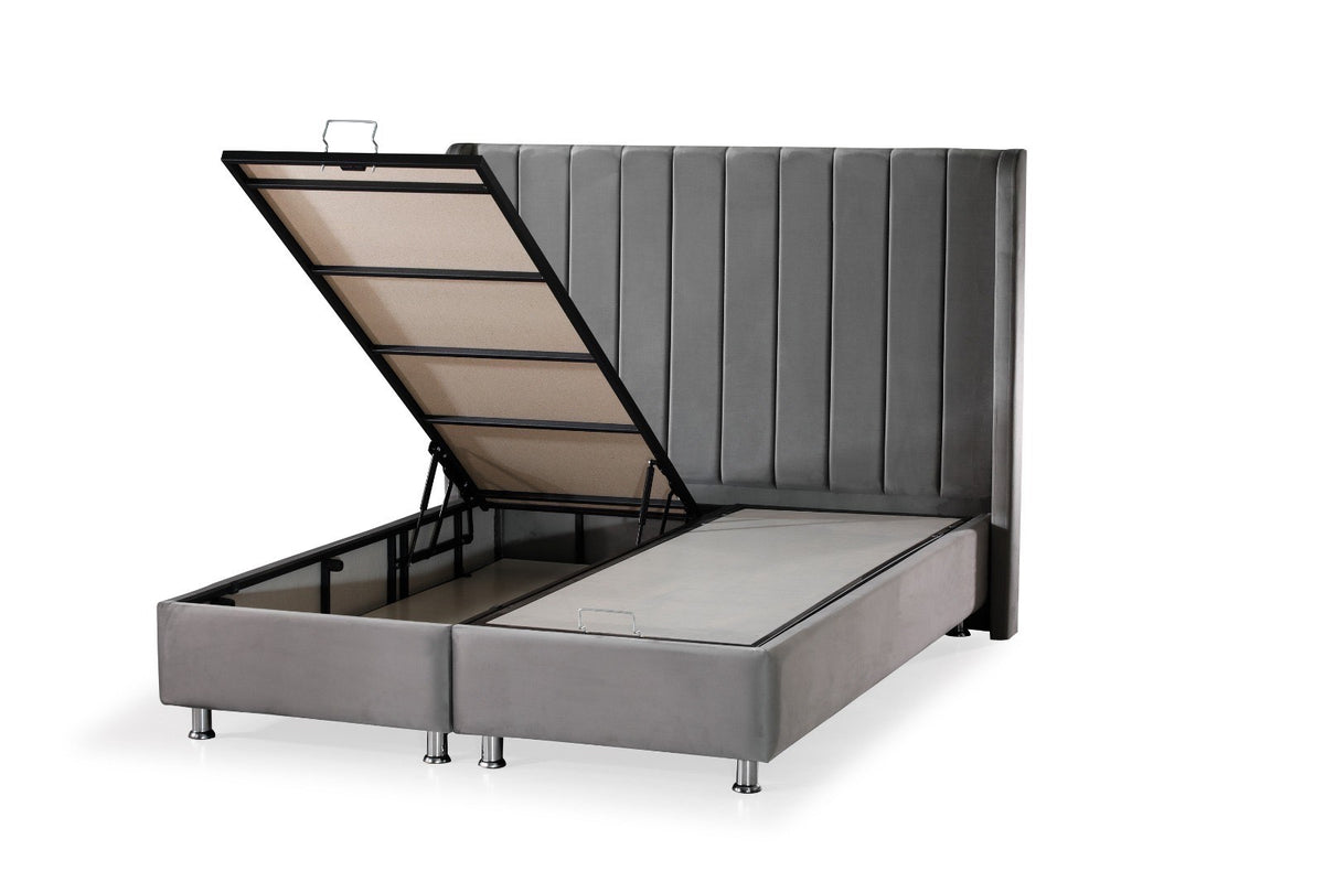 Lit TOKYO coffre velours BEIGE et ANTHRACITE 160x200cm