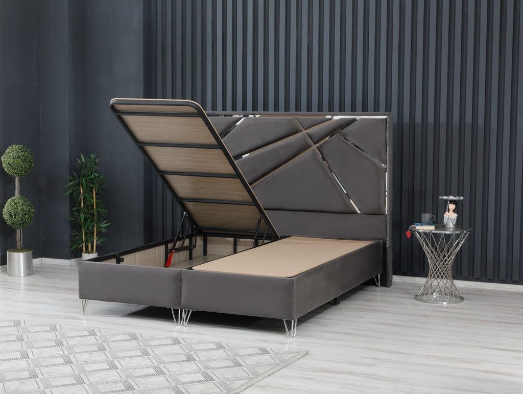 Lit PARIS COFFRE GRIS ARGENT 160x200cm
