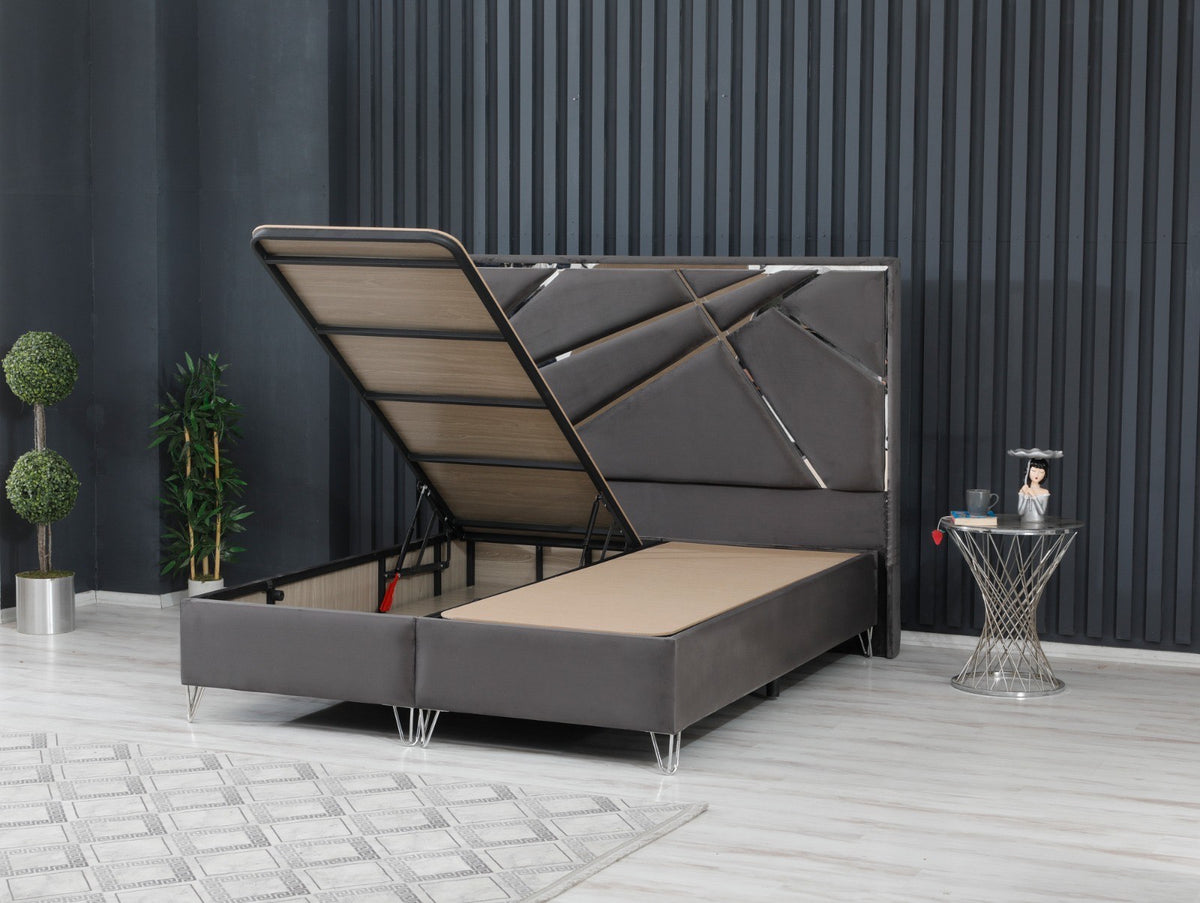 Lit PARIS COFFRE GRIS ARGENT 160x200cm