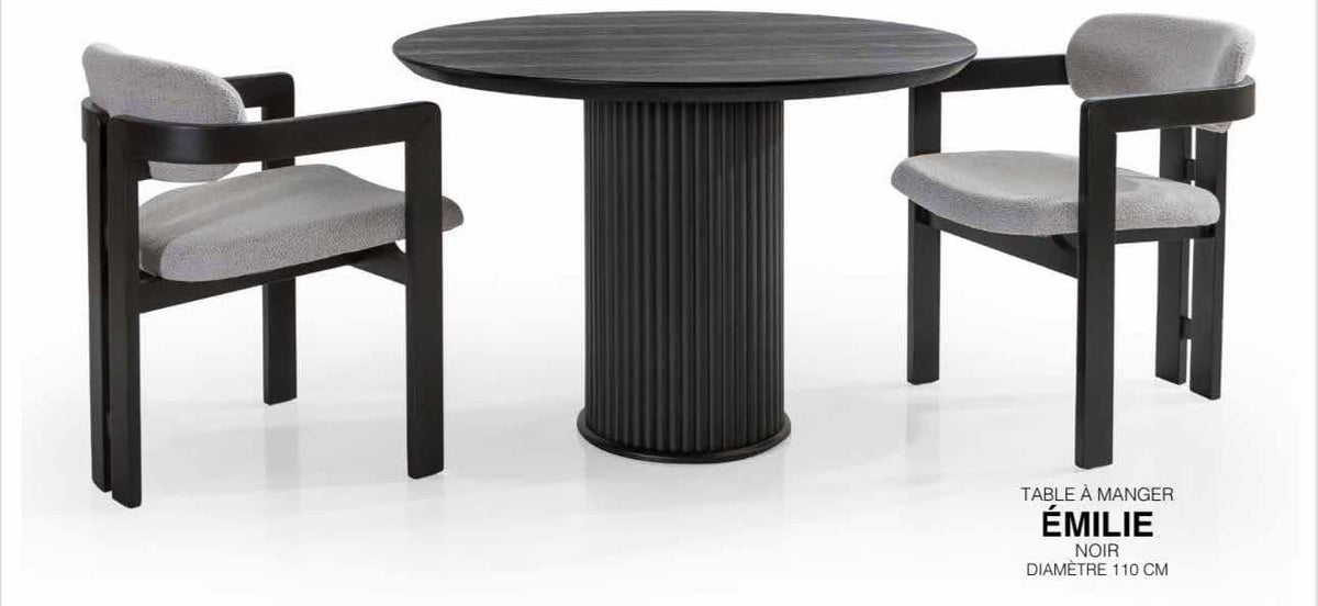 Table à manger EMILIE RONDE NOIR  et NOYER diamètre 110cm