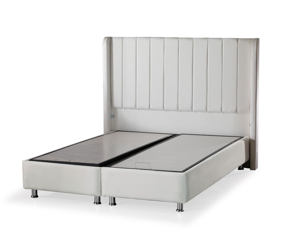 Lit TOKYO coffre velours BEIGE et ANTHRACITE 160x200cm