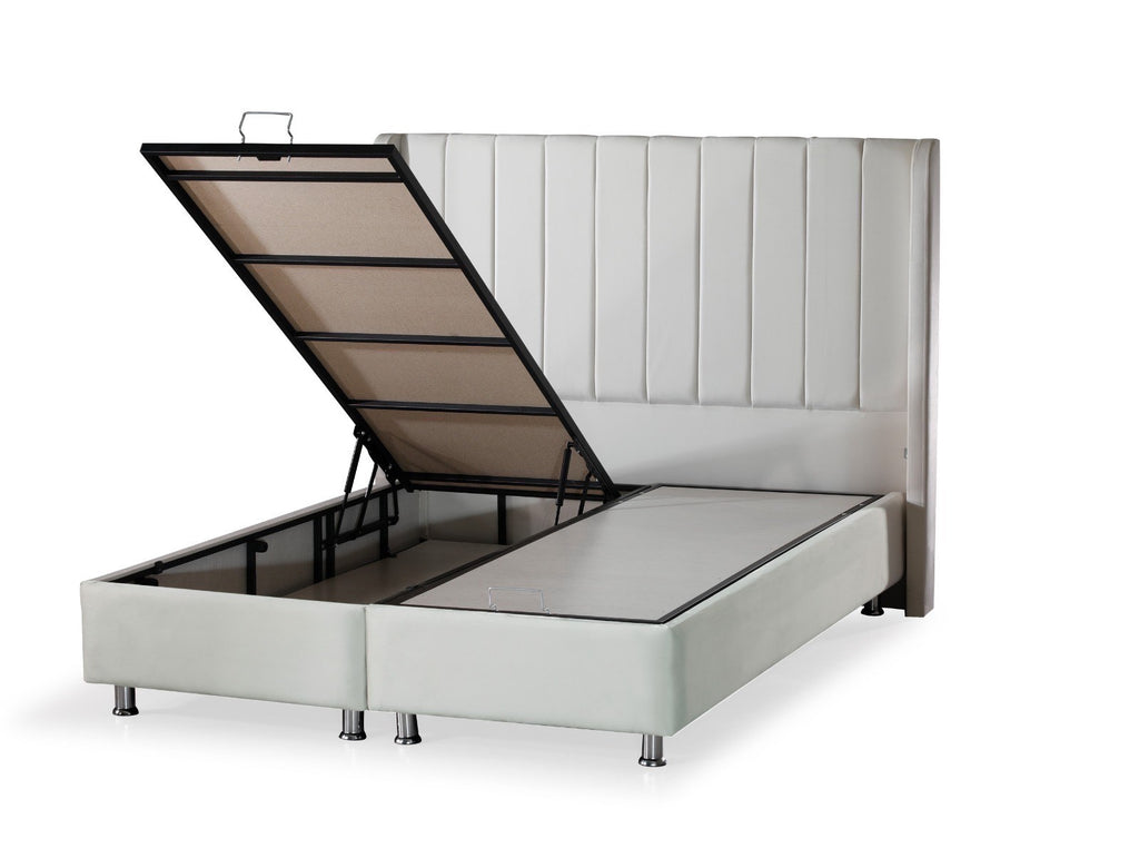 Lit TOKYO coffre velours BEIGE et ANTHRACITE 160x200cm