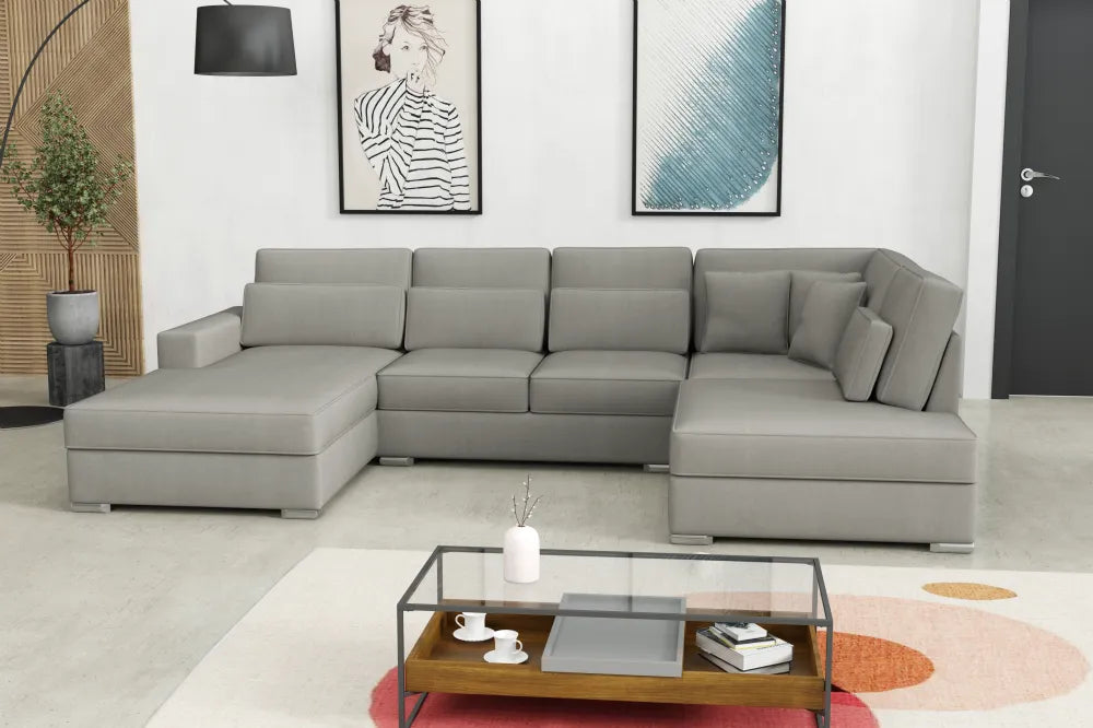 Canapé BRISTOL en U velours GRIS 400x230x94cm