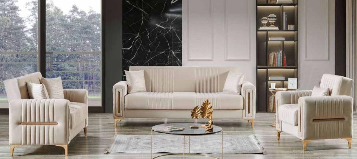 Salon MORENO  3 + 2 + 1 NOIR et BEIGE