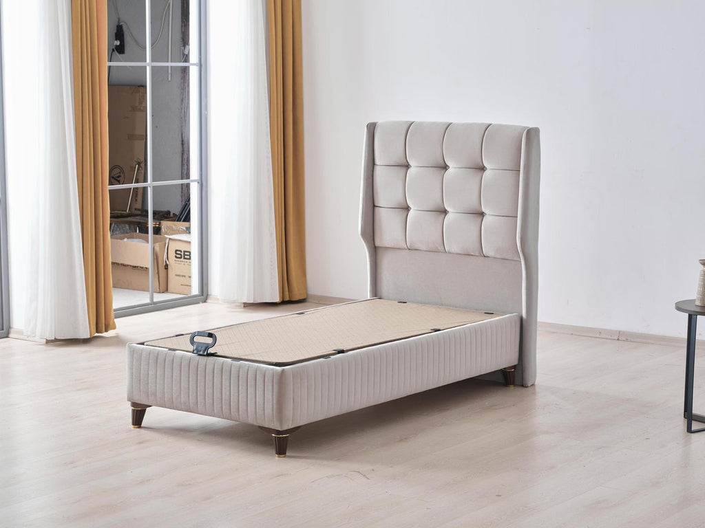 Lit ALBA COFFRE GRIS ET BEIGE 90x190cm
