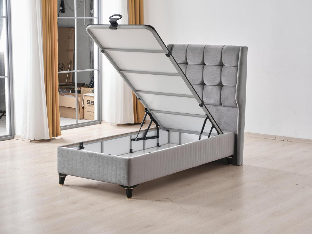 Lit ALBA COFFRE GRIS ET BEIGE 90x190cm