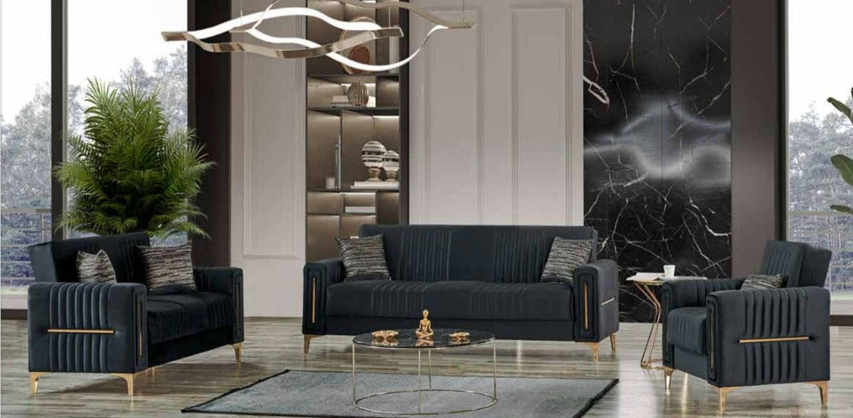 Salon MORENO  3 + 2 + 1 NOIR et BEIGE