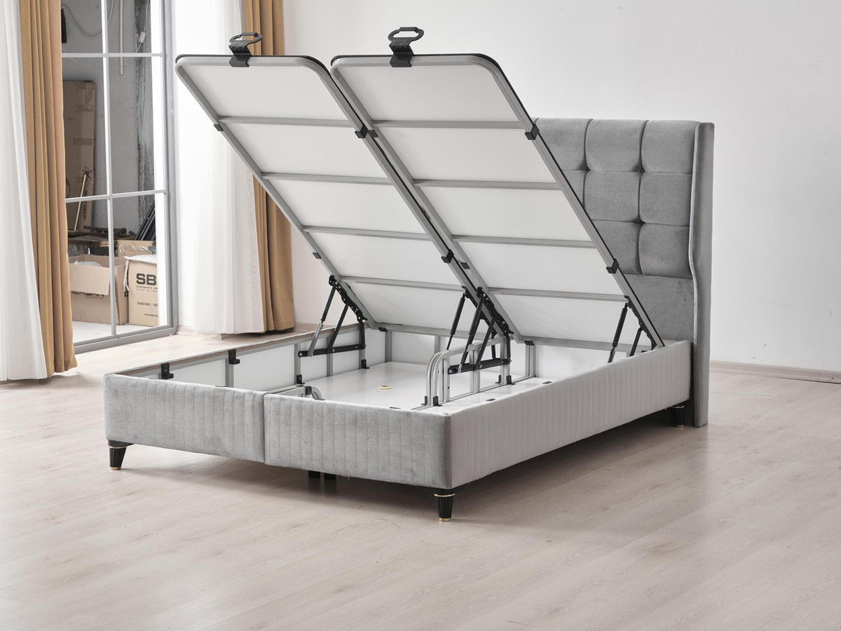 Lit ALBA COFFRE GRIS ET BEIGE 160x200cm
