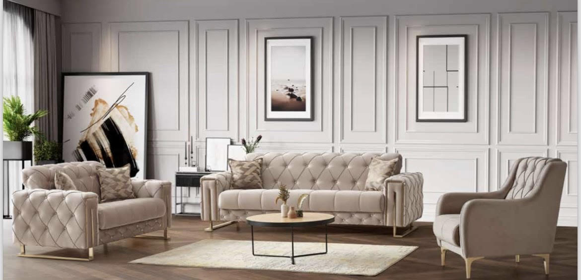 Salon PUNTO 3 + 2 + 1 CONVERTIBLE GRIS et BEIGE